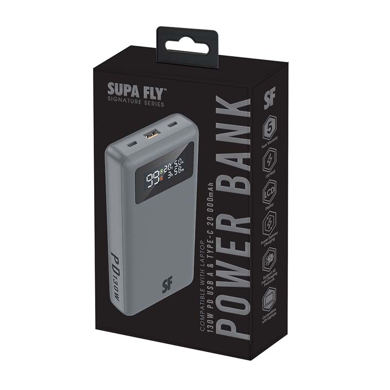 Supa Fly Signature Series 130W Power Bank 20000mAh - Grey - Grey