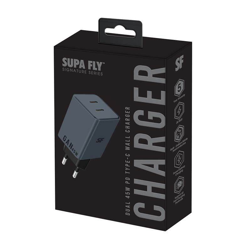 Supa Fly Signature Series 45W Dual Type C Wall Charger - Grey - Grey