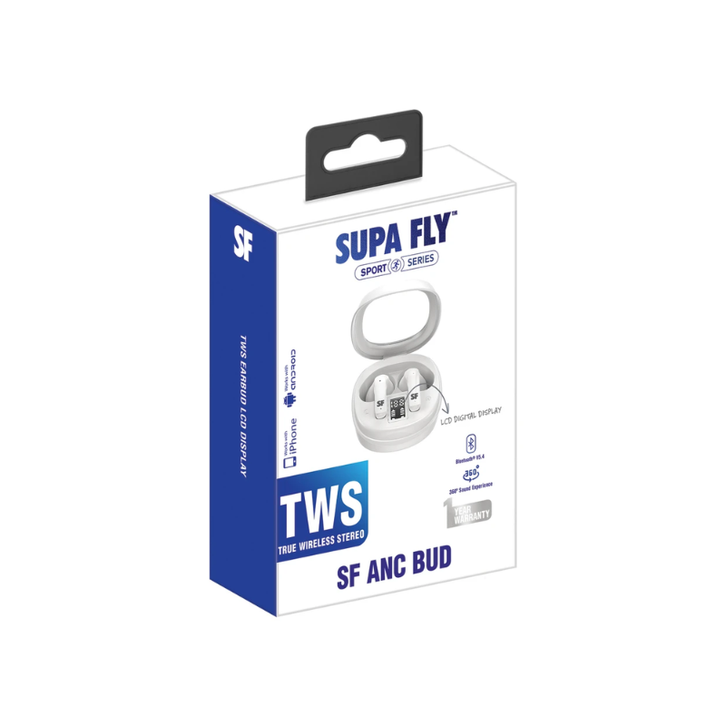 Supa Fly TWS Earbuds LCD Display - White - White
