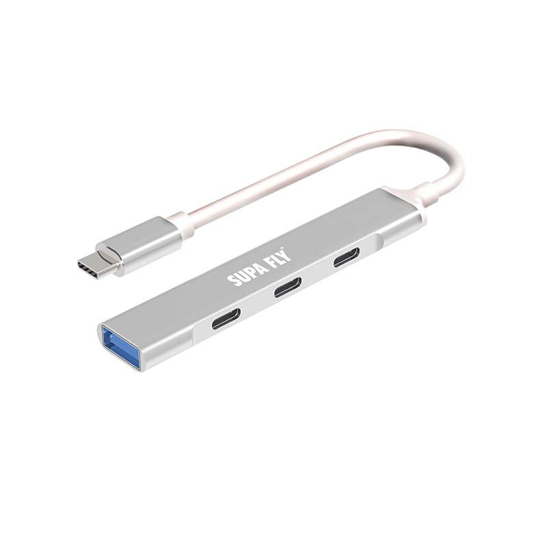 Supa Fly Type C & USB C 4 Port Hub - Silver - Silver