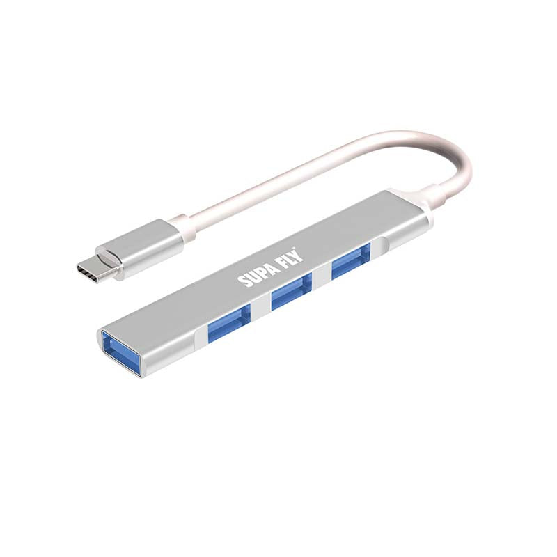 Supa Fly USB 4 Port Type C Hub - Silver - Silver