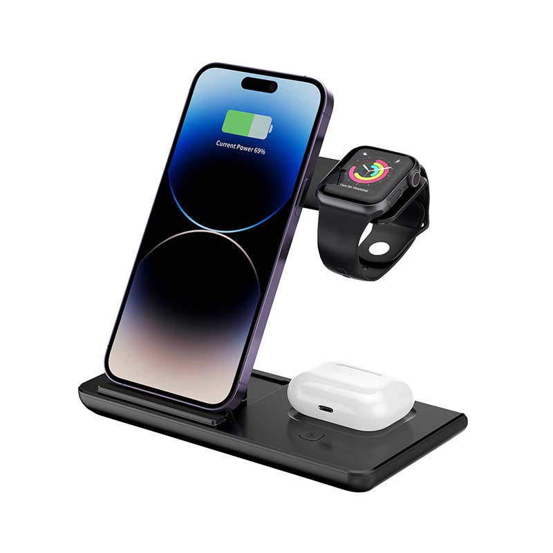 Supa Fly Wireless Charging Station 3-in-1 - Black - Black