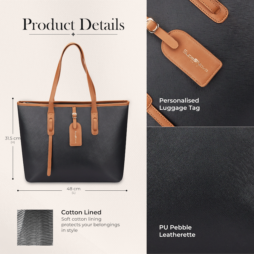 Supanova Elara Ladies 15.6’’ Laptop Tote Bag - Black - Black - Bags