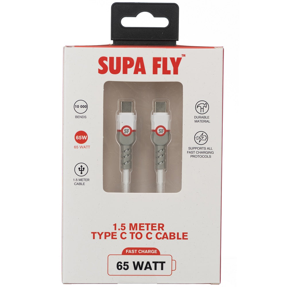 Superfly 1.5m 65W USB Type C Cable – White - White