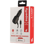 Superfly 2.1A Micro Fixed Car Charger - Black - Black