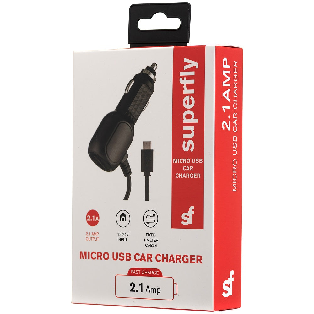 Superfly 2.1A Micro Fixed Car Charger - Black - Black