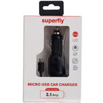 Superfly 2.1A Micro Fixed Car Charger - Black - Black