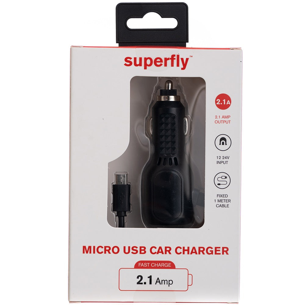 Superfly 2.1A Micro Fixed Car Charger - Black - Black