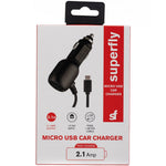 Superfly 2.1A Micro Fixed Car Charger - Black - Black