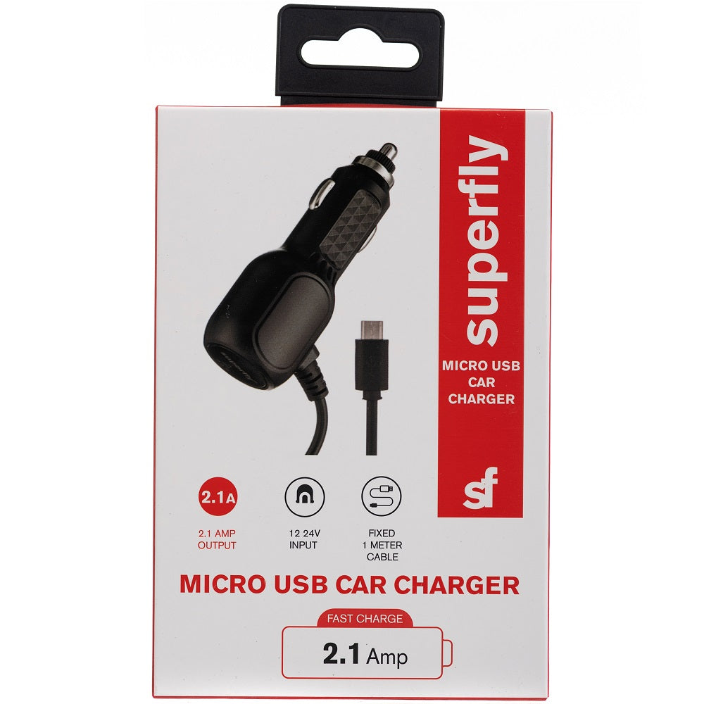 Superfly 2.1A Micro Fixed Car Charger - Black - Black
