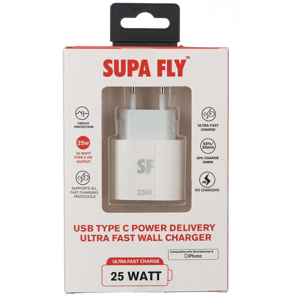 Superfly 25 Watt Single Type C Wall Charger - White - White