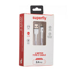 Superfly 2m 2.4A Type C Fast Charge Cable - White