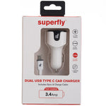 Superfly 3.4A Dual Type C Car Charger - White - White