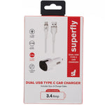 Superfly 3.4A Dual Type C Car Charger - White - White