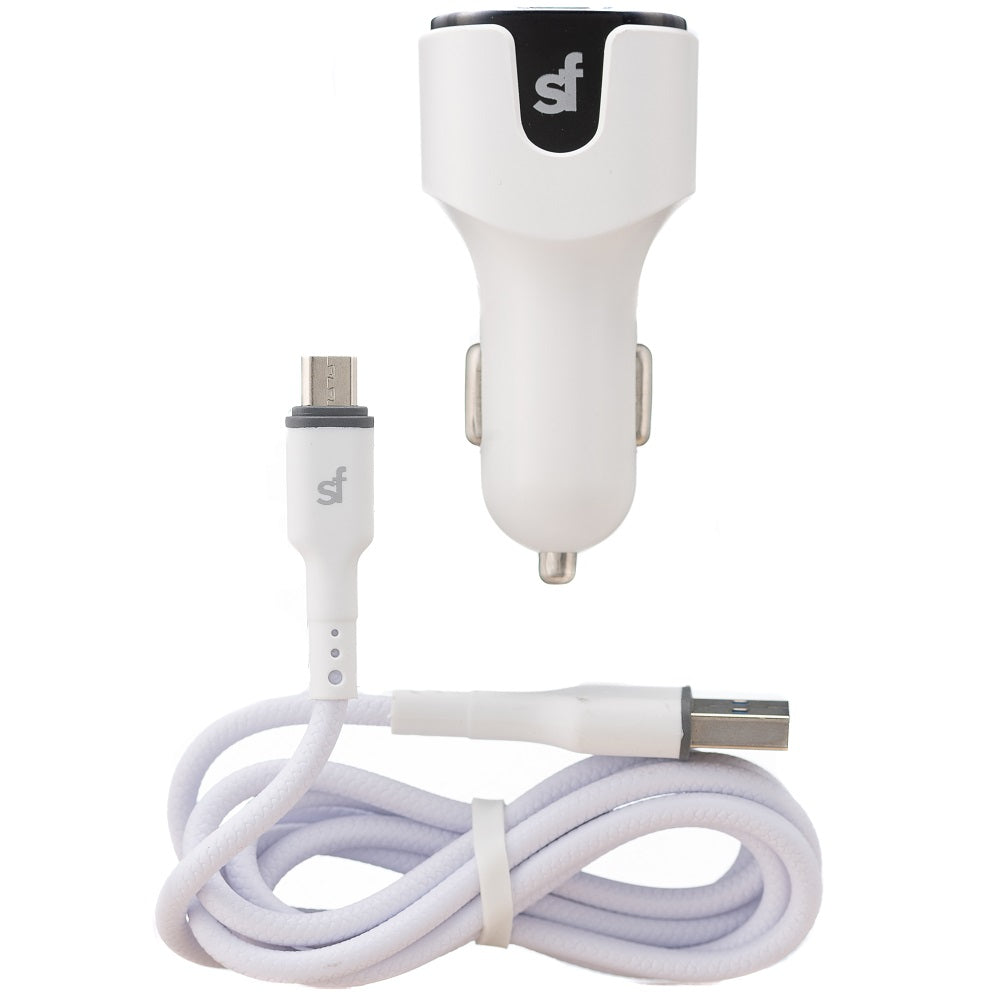 Superfly 3.4A Dual Usb Micro Car Charger - White - White