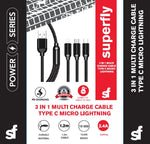 Superfly 3in1 Multi Charge Cable Type C Micro Lightning - Black