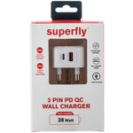Superfly 3Pin Pd Qc Wall Charger - White - White