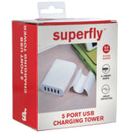 Superfly 5 Port USB charging Tower - White - White