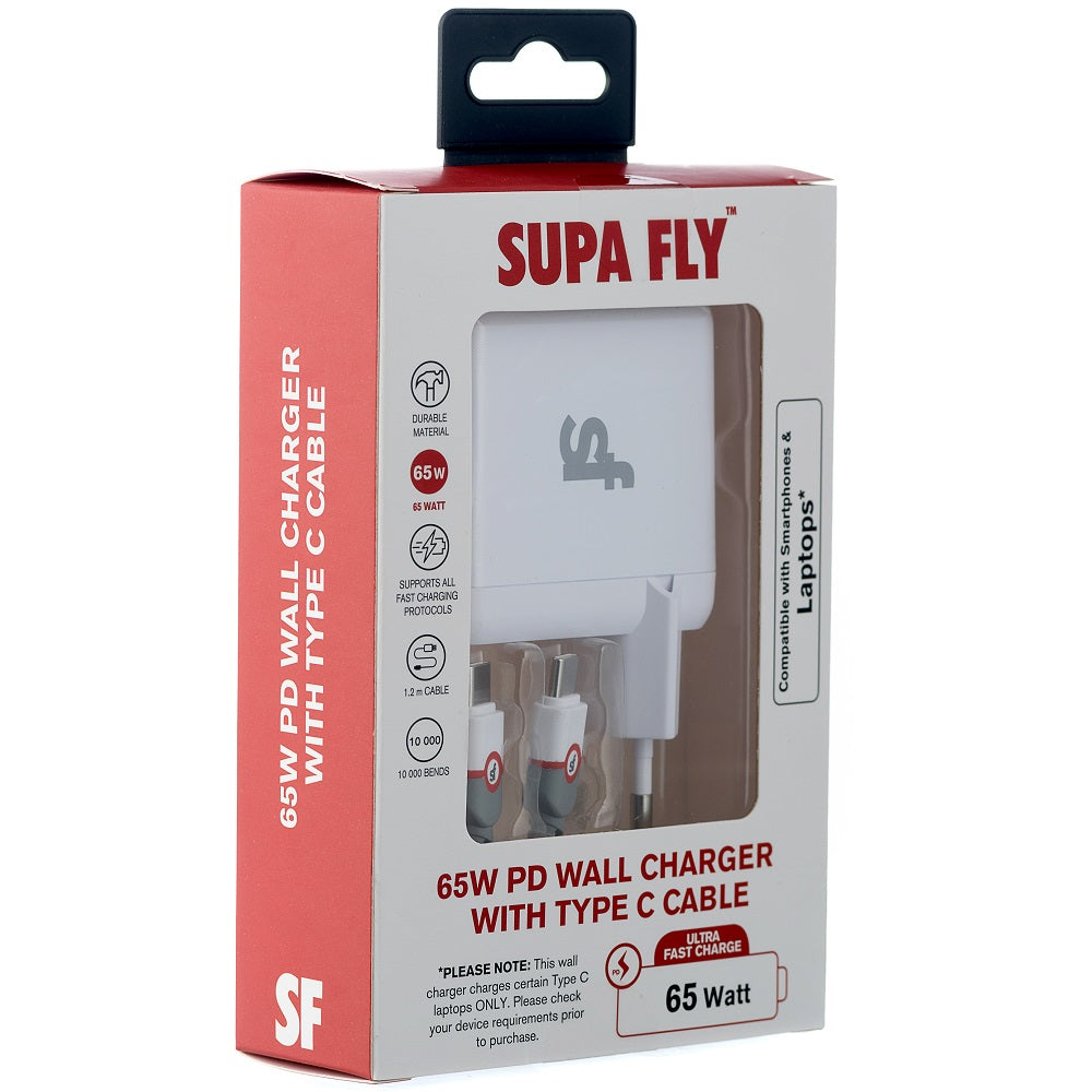 Superfly 65W Pd Wall Charger With Type C Cable - White - White