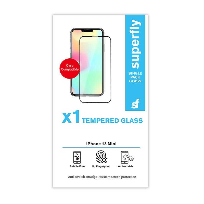 Superfly Apple iPhone 13 Mini Tempered Glass Screen Protector - Black