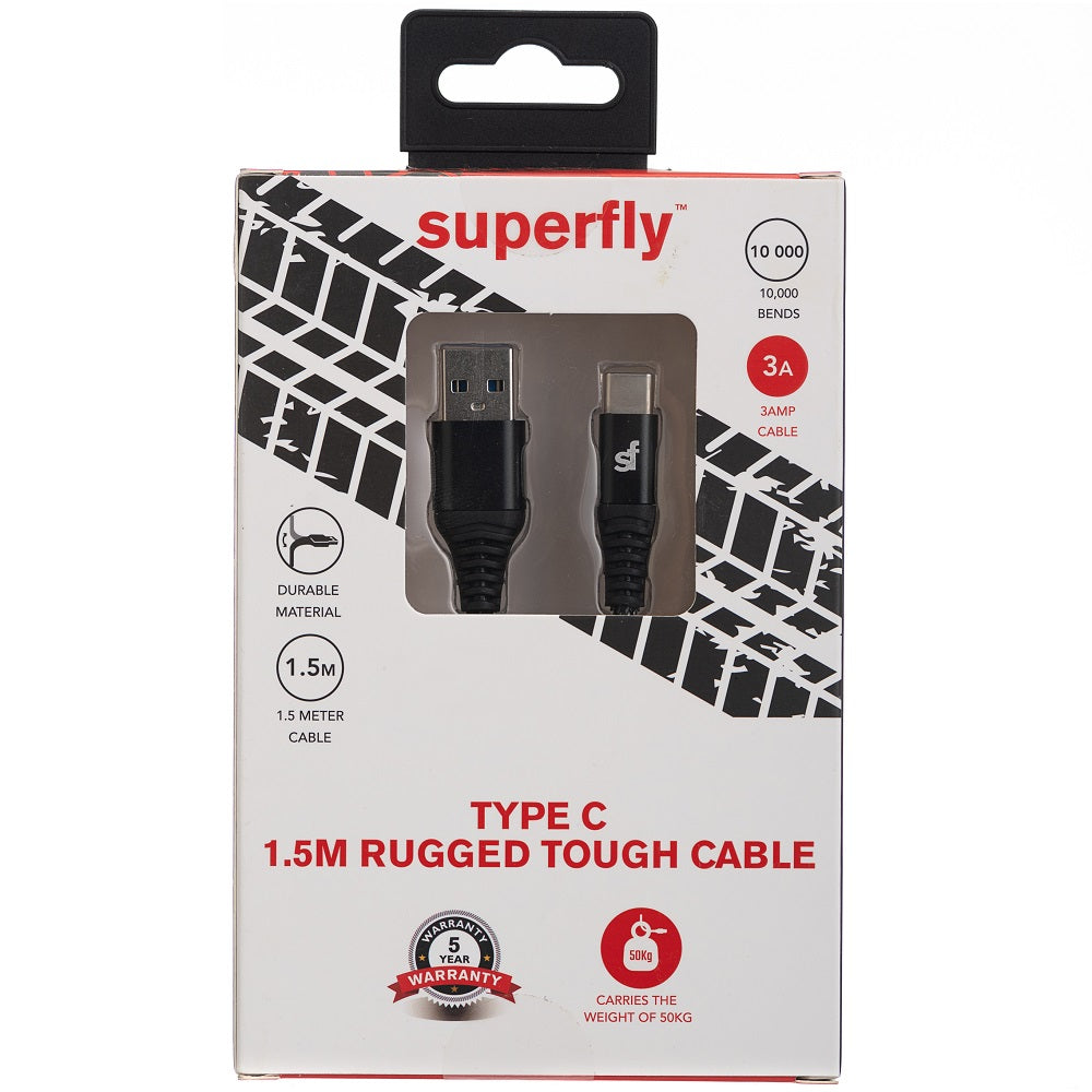 Superfly Tough Cable Type C 1.5M - Black - Black