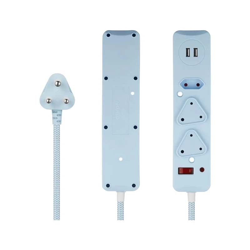 Switched 0.5m 2x3 Way Surge Multiplug with Dual USB Ports - Blue - Blue - Electrical