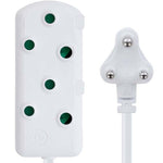 Switched 10m SBS Extension Cable/Cord/Lead Multiplug Light Duty - White