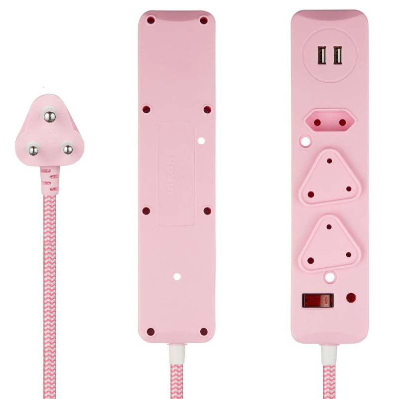 Switched 3 Way Surge Protected Multiplug With Dual 2.4A USB Ports 0.5M - Pink - Pink