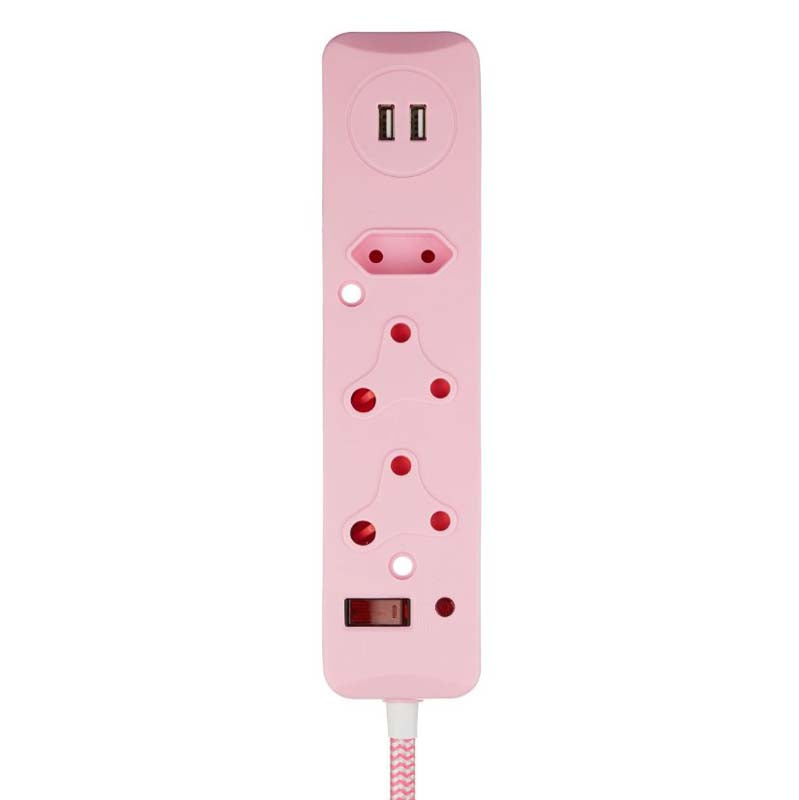 Switched 3 Way Surge Protected Multiplug With Dual 2.4A USB Ports 3M - Pink - Pink