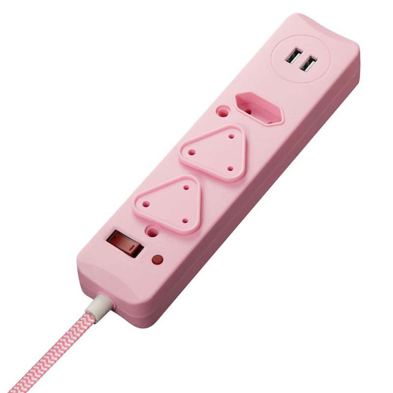 Switched 3 Way Surge Protected Multiplug With Dual 2.4A USB Ports 3M - Pink - Pink