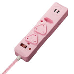 Switched 3 Way Surge Protected Multiplug With Dual 2.4A USB Ports 0.5M - Pink - Pink