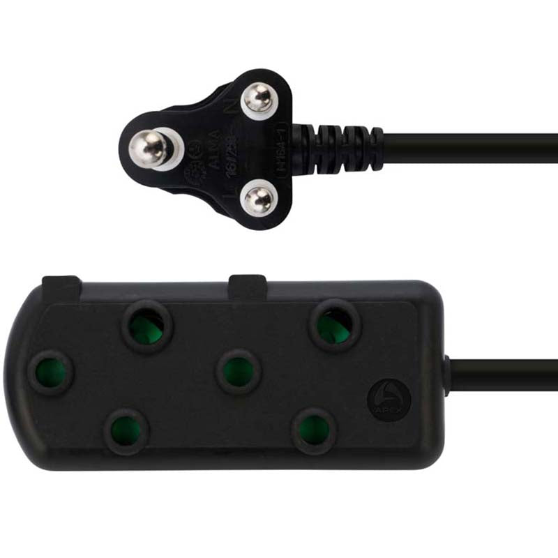 Switched 3m SBS Extension Cable/Cord/Lead Multiplug Heavy Duty - Black