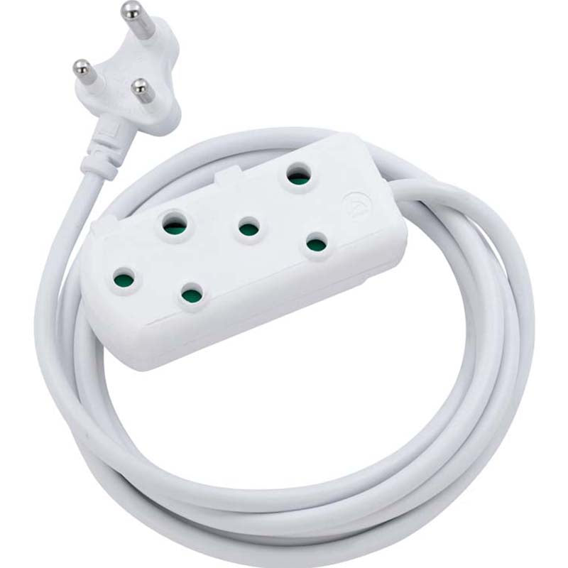 Switched 3m SBS Extension Cable/Cord/Lead Multiplug Heavy Duty - White