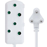 Switched 3m SBS Extension Cable/Cord/Lead Multiplug Heavy Duty - White