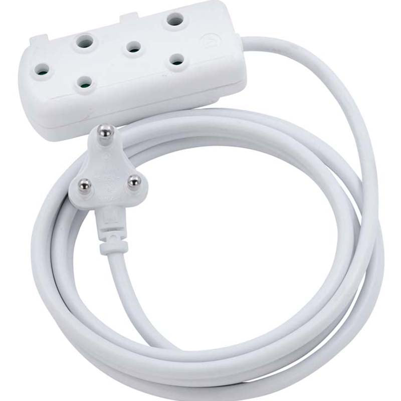 Switched 3m SBS Extension Cable/Cord/Lead Multiplug Heavy Duty - White