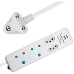 Switched 4 Way Extension Lead with USB Type C & 4m Extension Cord - White - Electrical