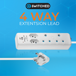 Switched 4 Way Extension Lead with USB Type C & 4m Extension Cord - White - Electrical
