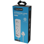 Switched 4 Way Extension Lead with USB Type C & 4m Extension Cord - White - Electrical