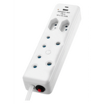 Switched 4 Way Extension Lead with USB Type C & 4m Extension Cord - White - Electrical