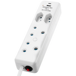 Switched 4 Way Extension Lead with USB Type C & 4m Extension Cord - White - Electrical