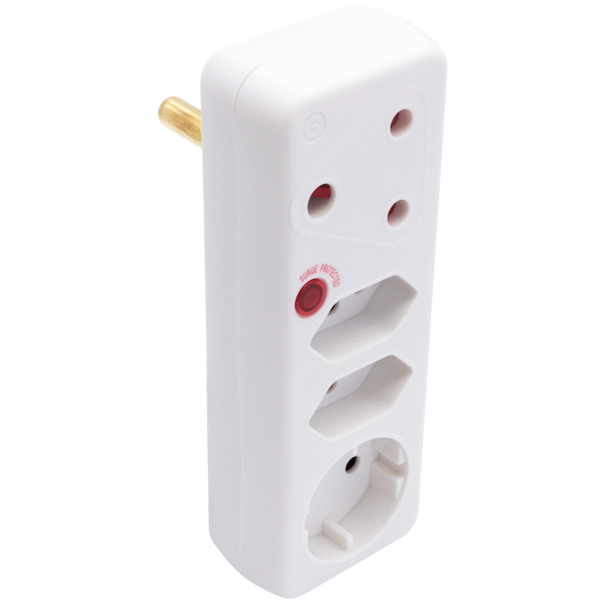 Switched 4-Way Medium Surge Adaptor with Schuko - White - White - Electrical