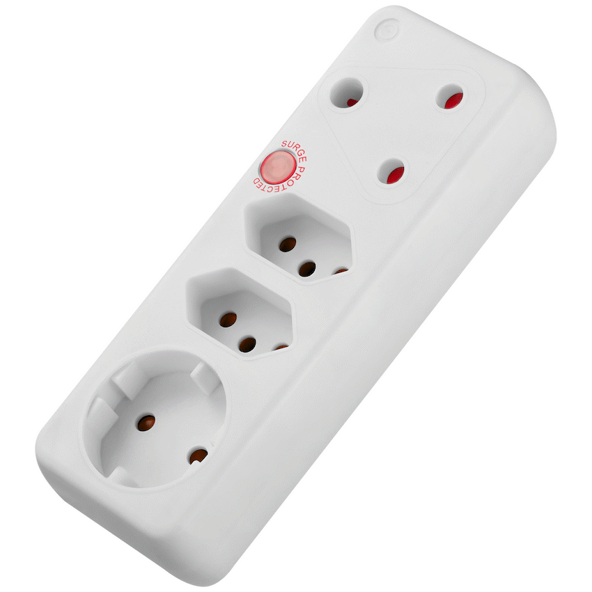 Switched 4-Way Medium Surge Adaptor with Schuko - White - White - Electrical
