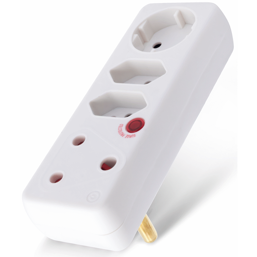 Switched 4-Way Medium Surge Adaptor with Schuko - White - White - Electrical