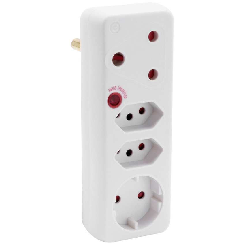 Switched 4-Way Medium Surge Adaptor with Schuko - White - White - Electrical