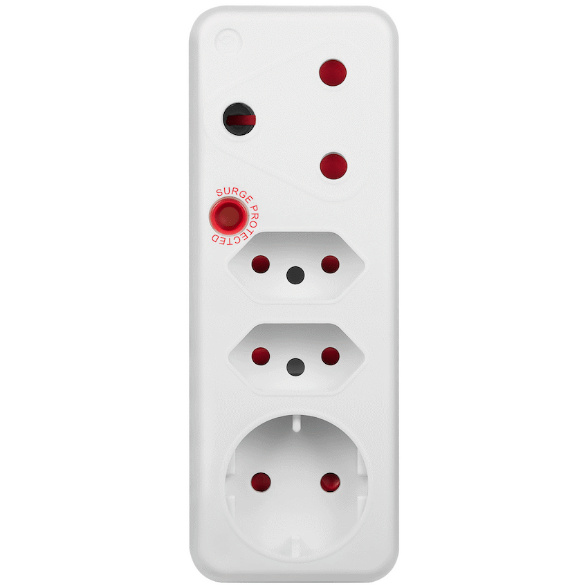 Switched 4-Way Medium Surge Adaptor with Schuko - White - White - Electrical