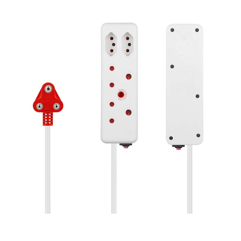 Switched 4-Way Medium Surge Extension Lead 5M - White - White