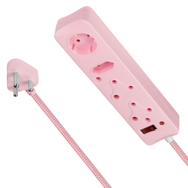 Switched 4 Way Surge Protected Multiplug 0.5M - Pink - Pink