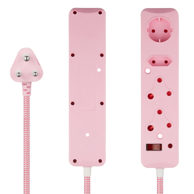 Switched 4 Way Surge Protected Multiplug 0.5M - Pink - Pink