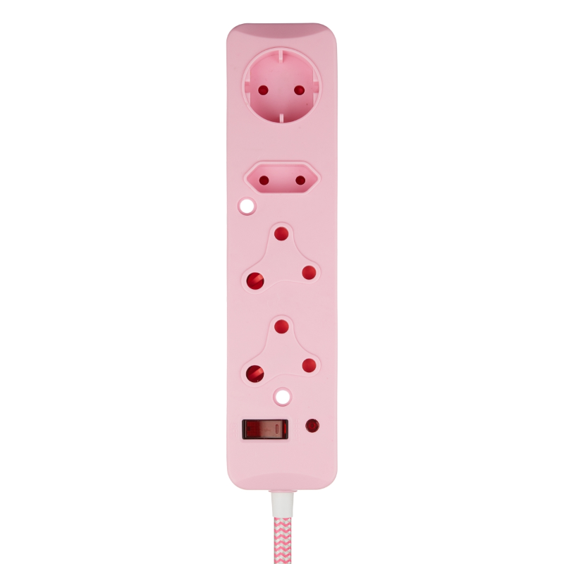 Switched 4 Way Surge Protected Multiplug 3M - Pink - Pink