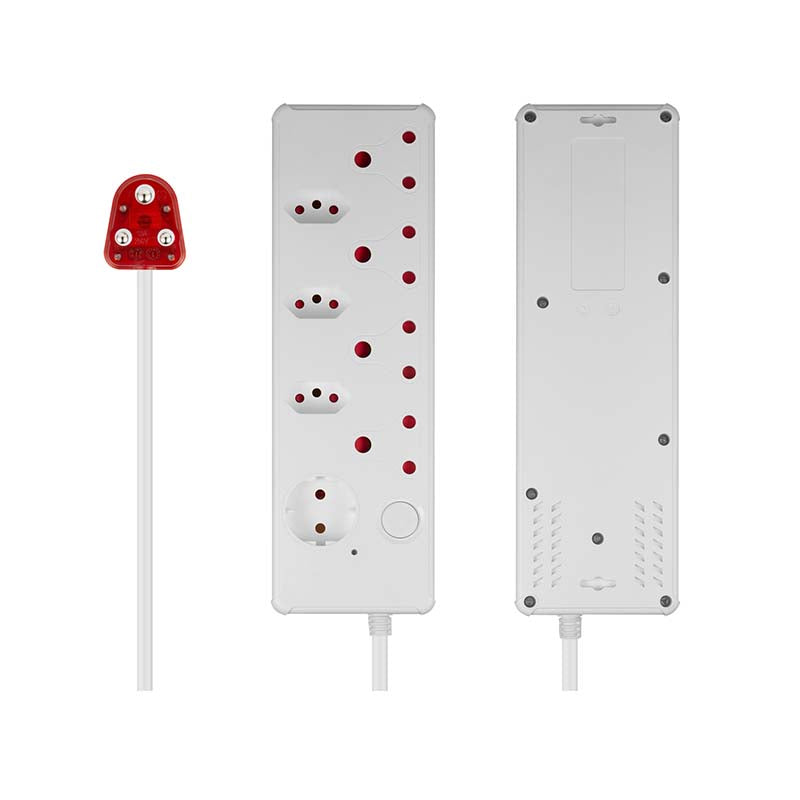 Switched 8-Way High Surge Multiplug 0.5m - White - White